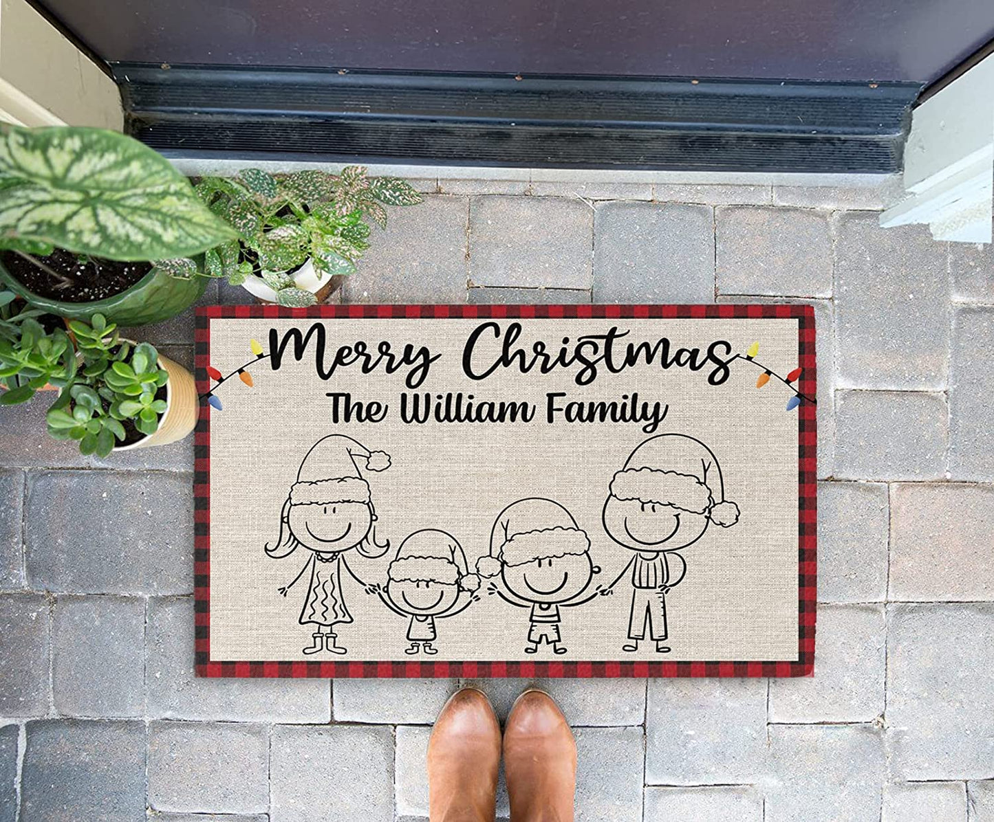 Personalized Christmas Doormat for Family - Custom Names Characters Non Slip Xmas Welcome Door Mat