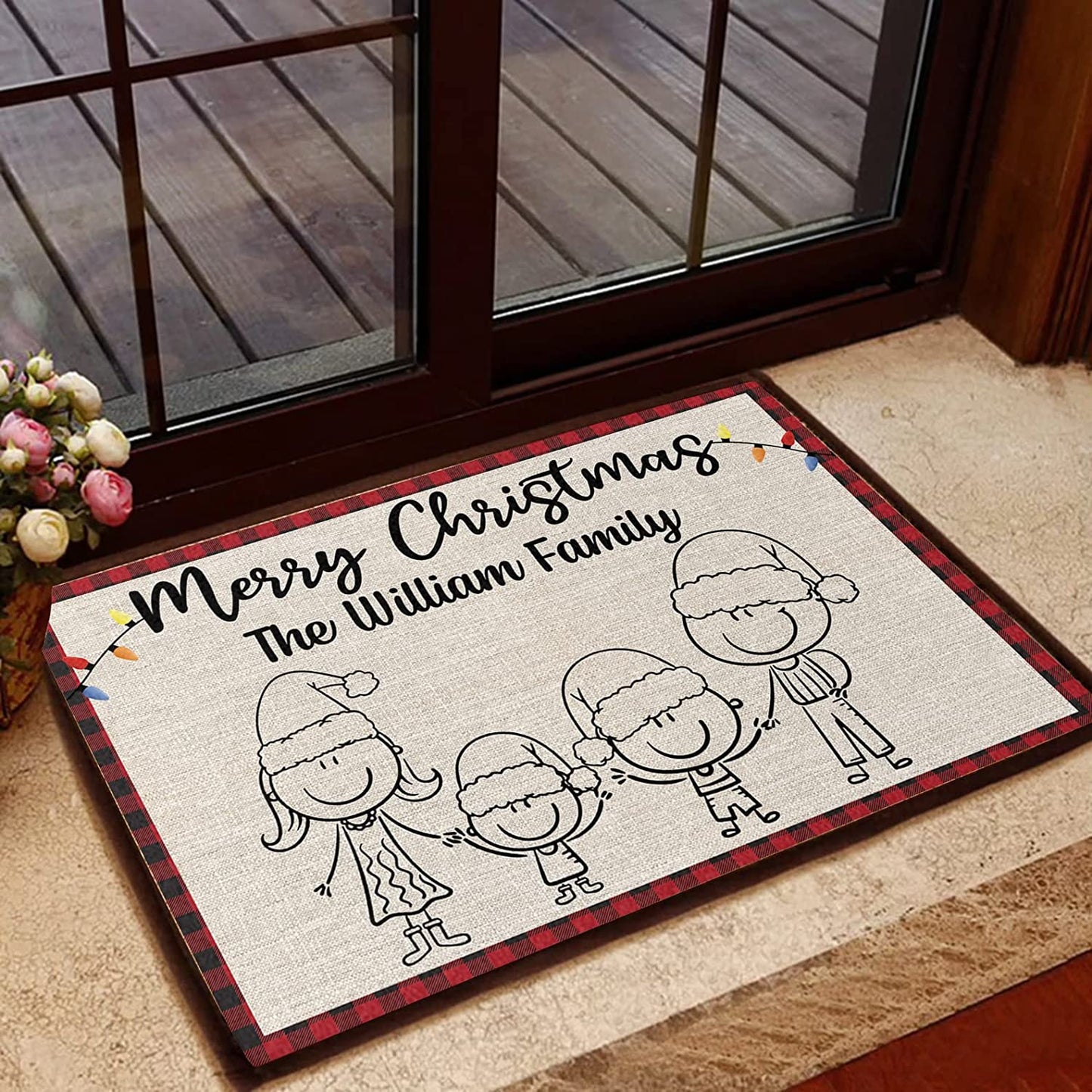 Personalized Christmas Doormat for Family - Custom Names Characters Non Slip Xmas Welcome Door Mat