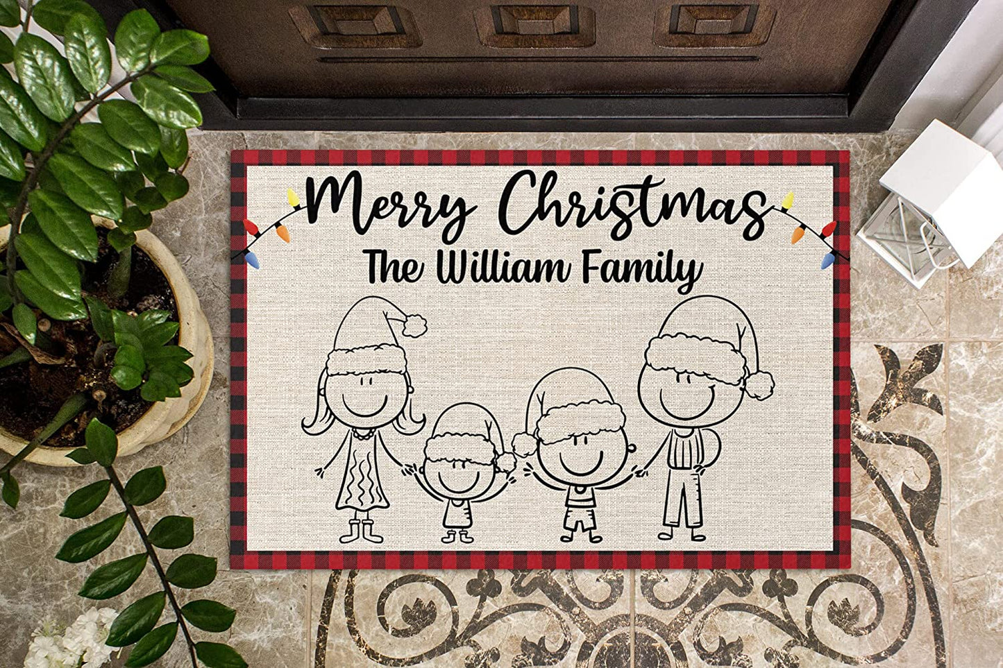 Personalized Christmas Doormat for Family - Custom Names Characters Non Slip Xmas Welcome Door Mat