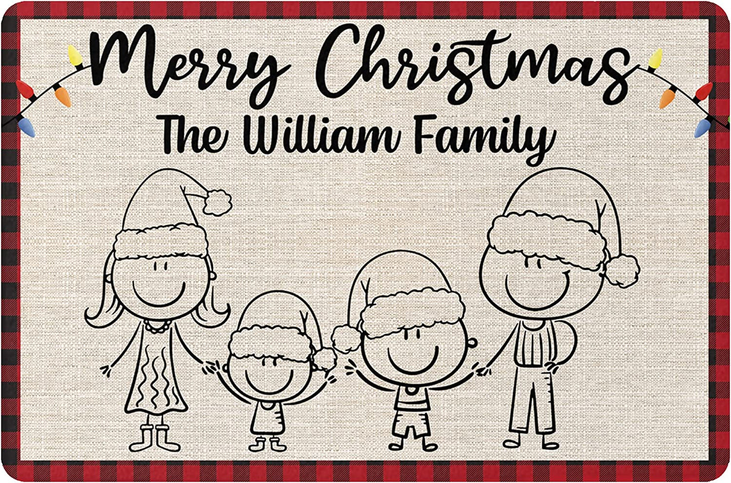 Personalized Christmas Doormat for Family - Custom Names Characters Non Slip Xmas Welcome Door Mat