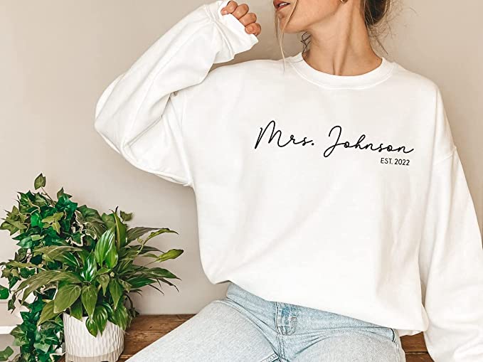 Personalized Mrs Sweatshirt for Bride - Custom Name Sweatshirt, Engagement Bridal Shower Gift