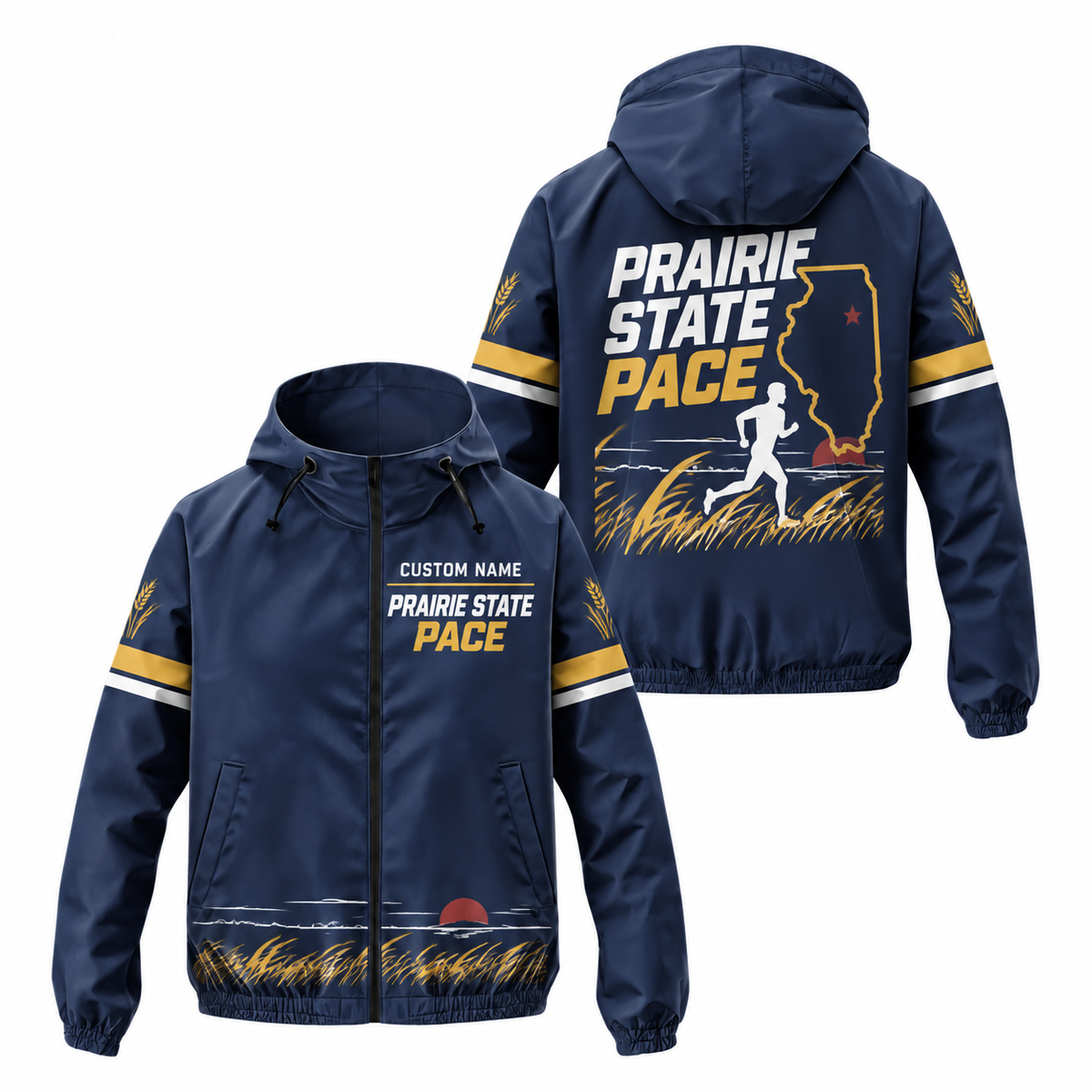 Custom Name Prairie State Pace Illinois Running Windbreaker Jacket
