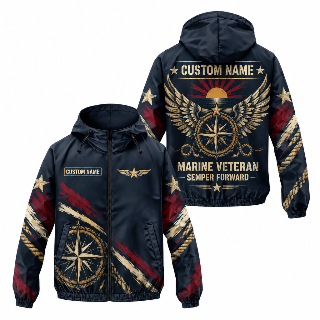 Custom Name Marine Veteran Semper Forward Running Windbreaker Jacket
