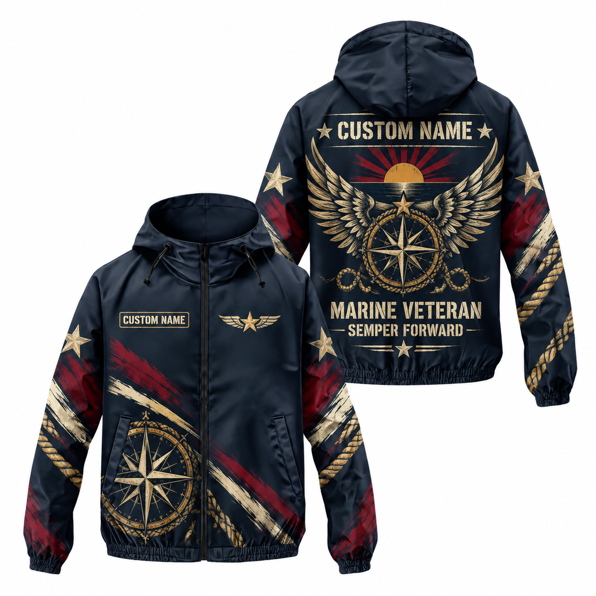 Custom Name Marine Veteran Semper Forward Running Windbreaker Jacket