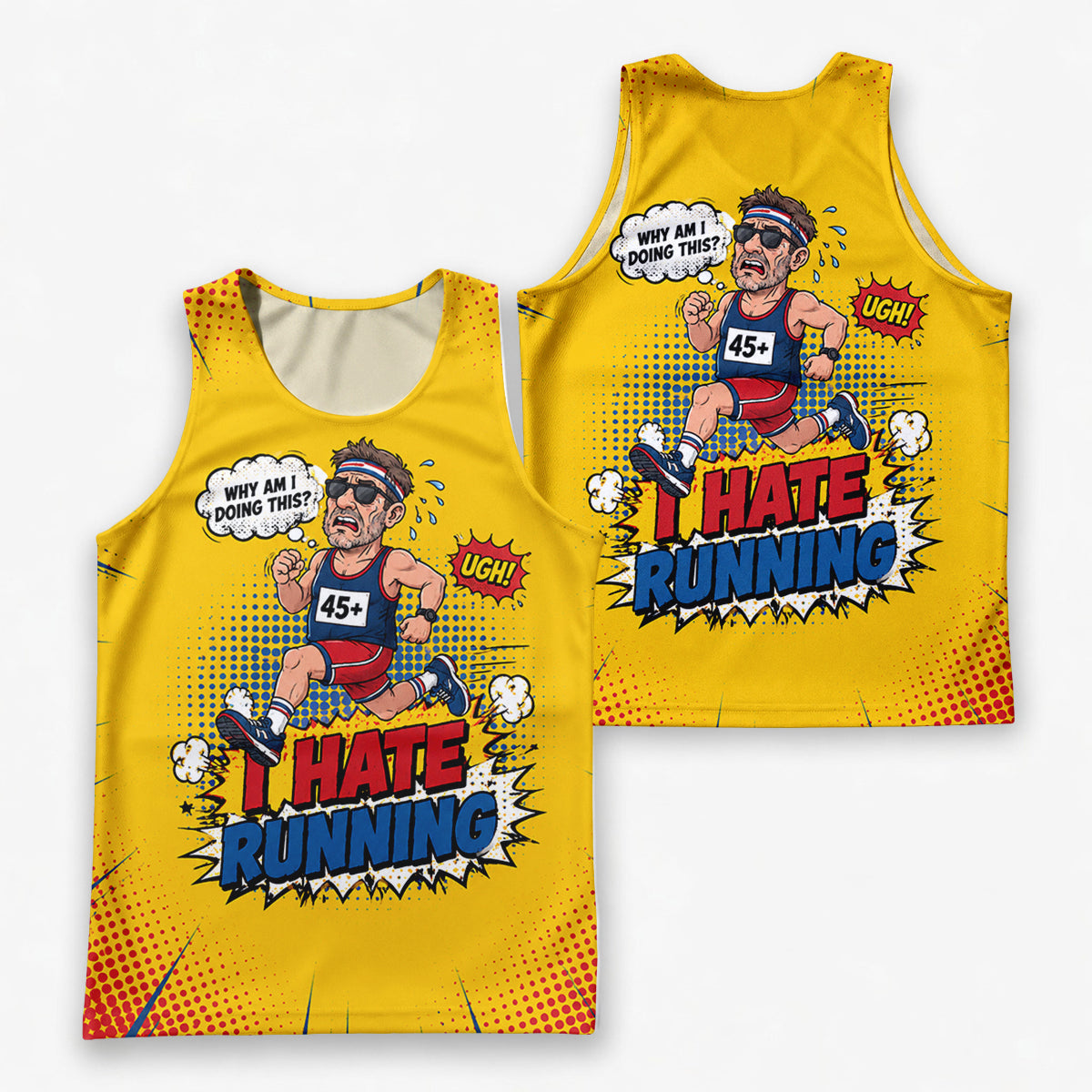 Funny Running Tank Top I Hate Running Comic Tech Singlet