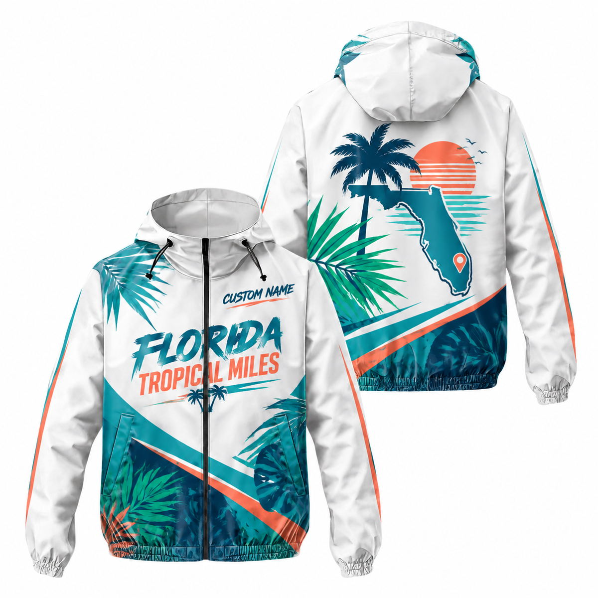 Custom Name Florida Tropical Miles Florida Running Windbreaker Jacket