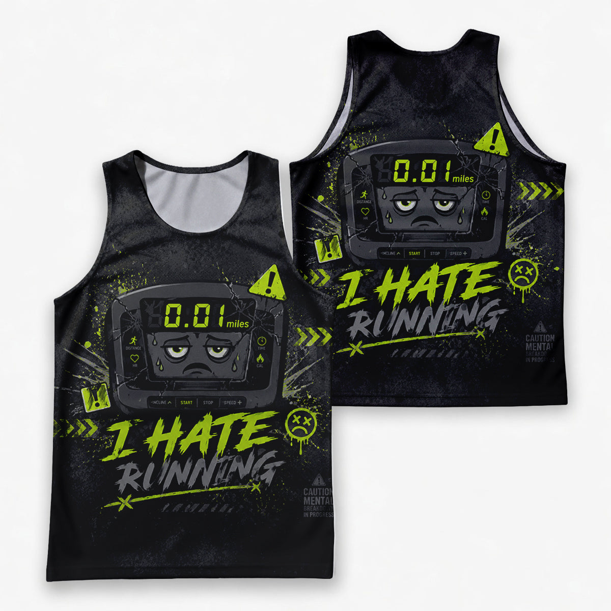 Funny Running Tank Top I Hate Running Broken Treadmill Tech Singlet