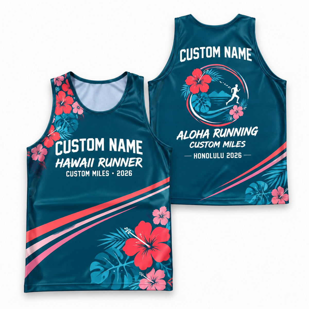 Custom Name Miles Tropical Hibiscus Running Tank Top