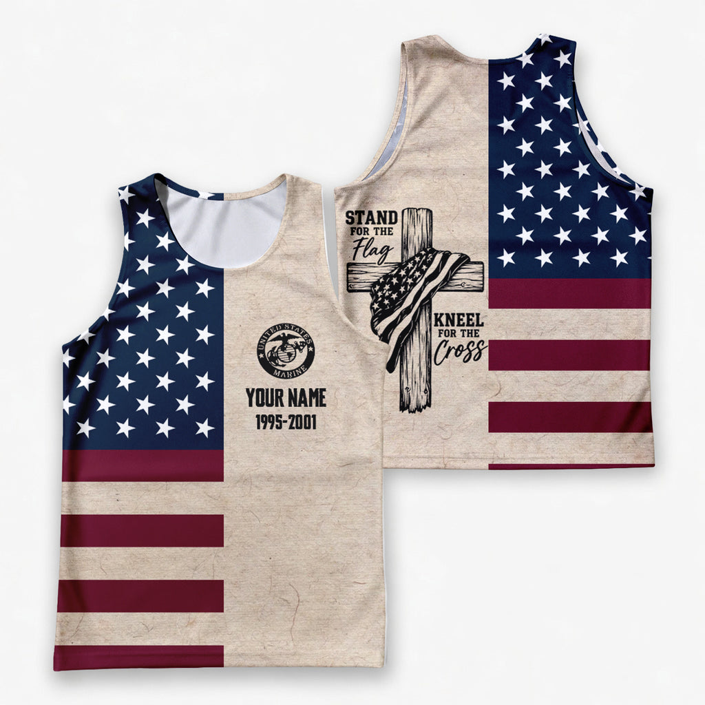 Customized Name & Years Served Amercan Flag Veteran Running Tank Top