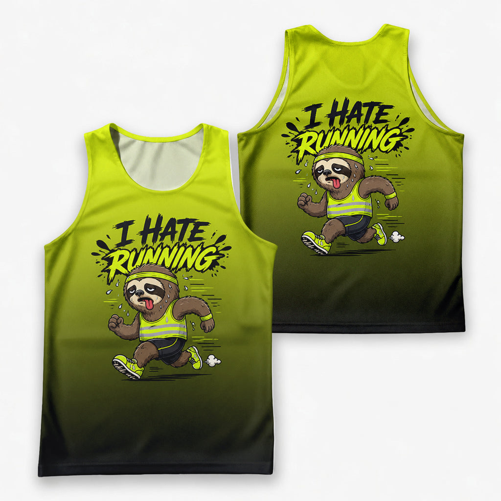 Funny Running Tank Top I Hate Running Sloth Tech Singlet V2