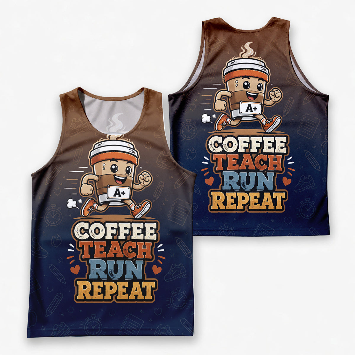 Teacher Running Tank Top Coffee Fueled Teacher Runner Tech Running Singlet