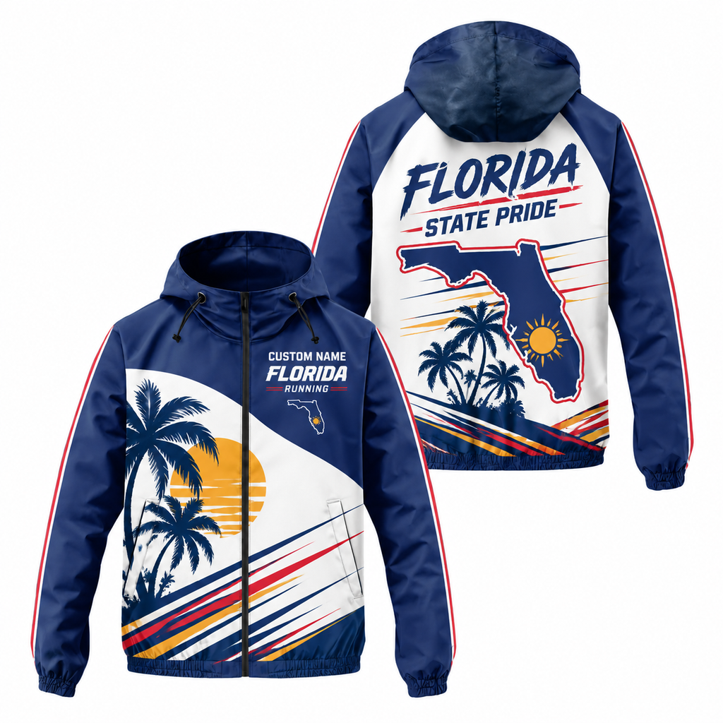 Custom Name Florida State Pride Run Florida Running Windbreaker Jacket