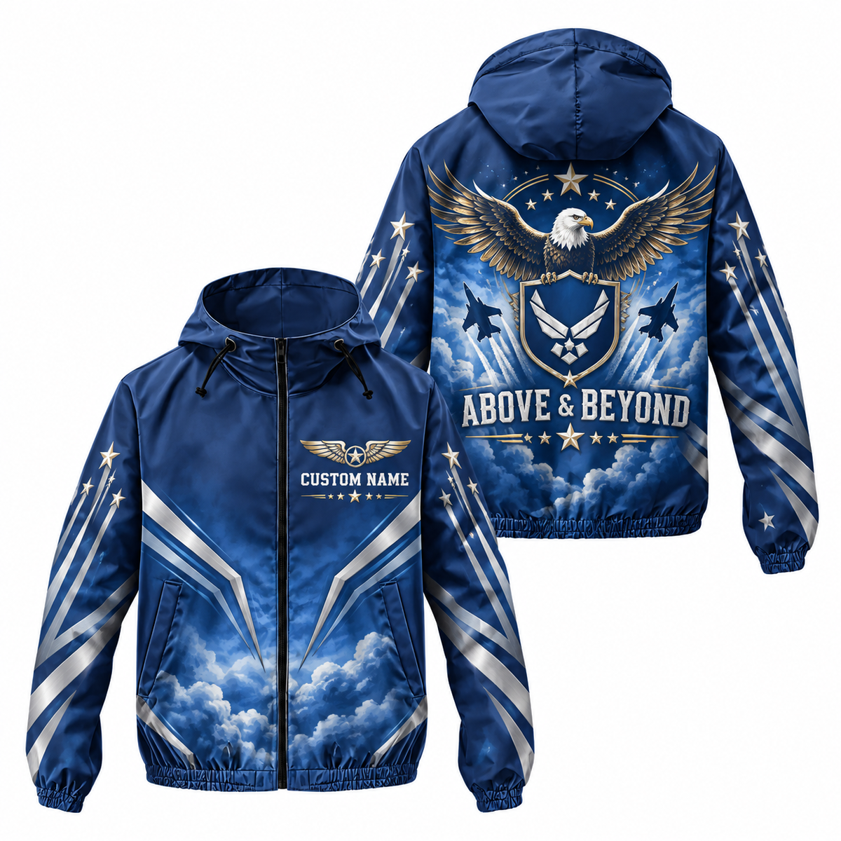 Custom Name Air Force Eagle Sky Shield Running Windbreaker Jacket