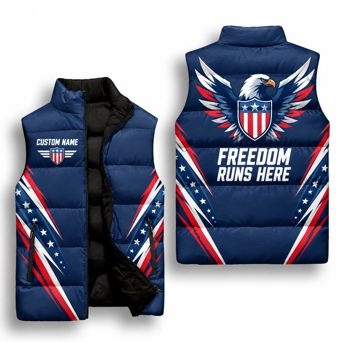 Freedom Eagle Shield Sleeveless Running Puffer Jacket