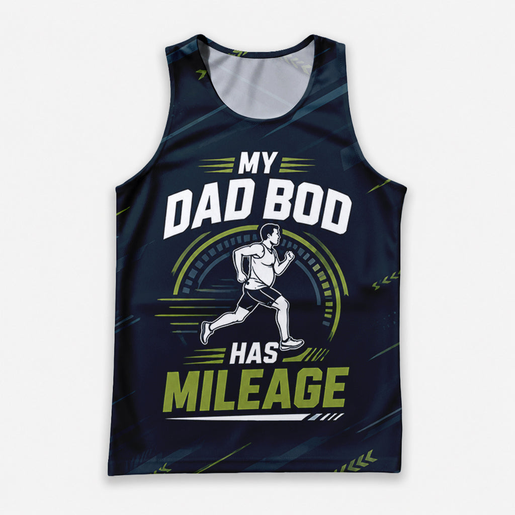 Funny Dad Running Tank Top My Dad Bod Has Mileage Tech Singlet