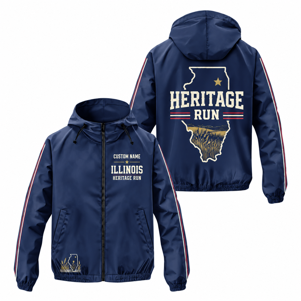 Custom Name Illinois Heritage Run Illinois Running Windbreaker Jacket