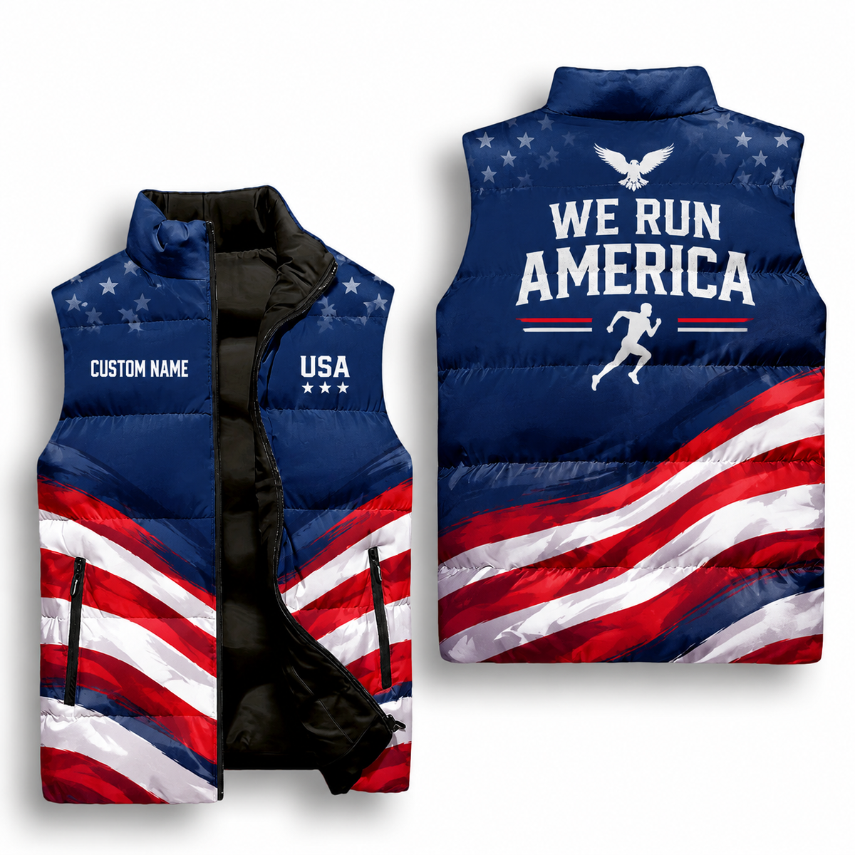 We Run America Sleeveless Running Puffer Jacket