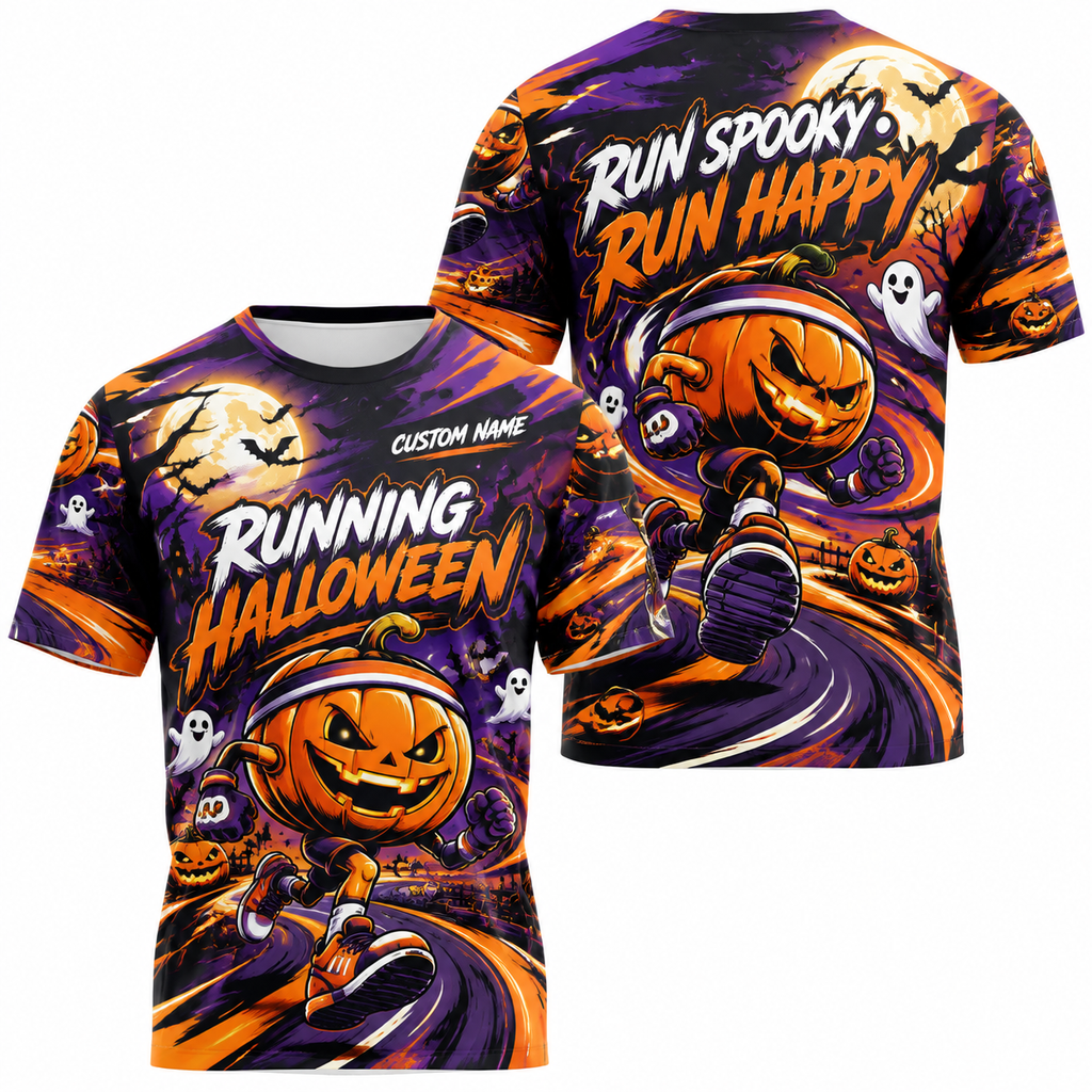 Pumpkin Pace Runner Halloween Tech Running T-Shirt