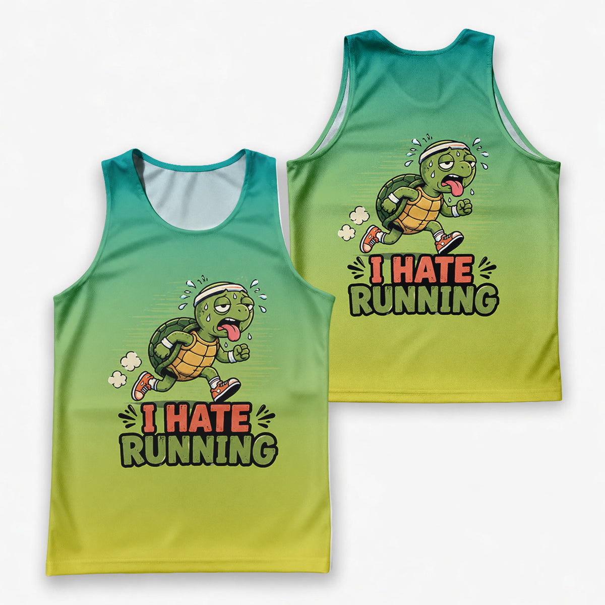 Funny Running Tank Top I Hate Running Turtle Tech Singlet V2