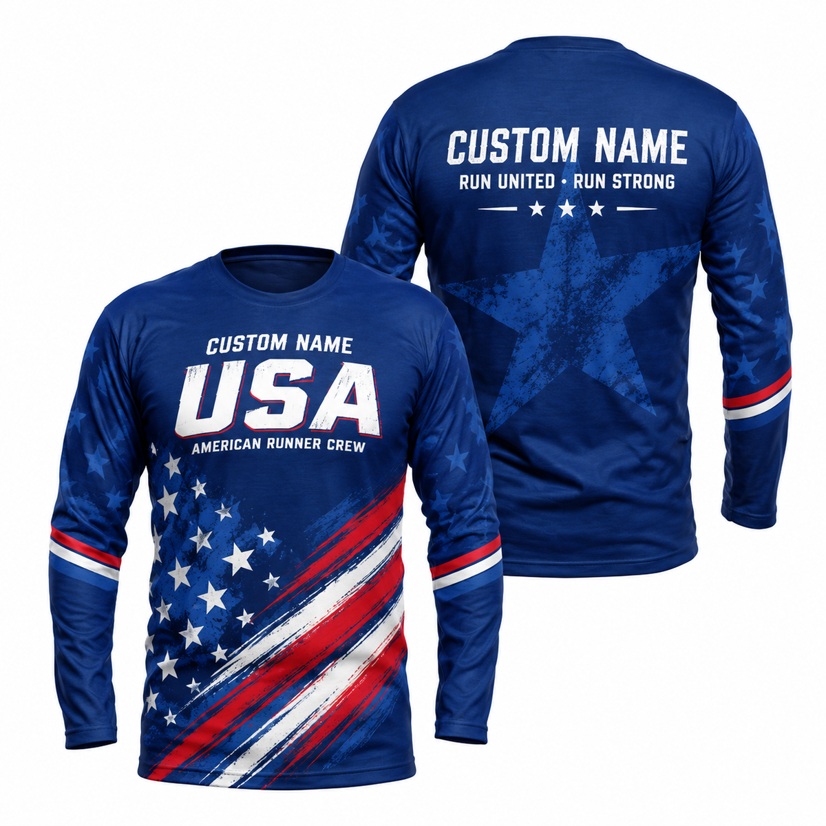 Custom Name American Runner Crew Running Long Sleeve Shirt