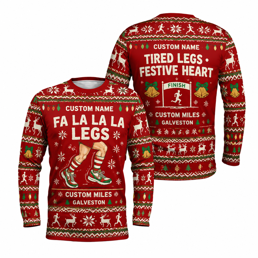 Custom Name Miles Fa La La La Legs Santa Hustle Galveston Running Long Sleeve Shirt