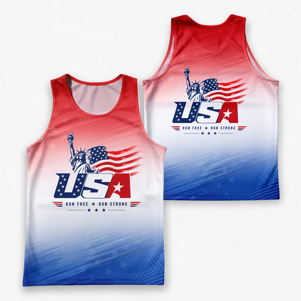 Patriotic Tech Running Tank Top - American Flag Running Singlet