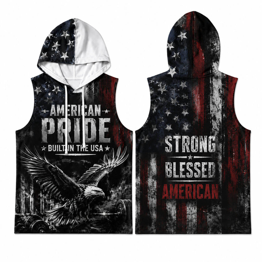Strong Blessed American Men's Workout Hooded Tank Top