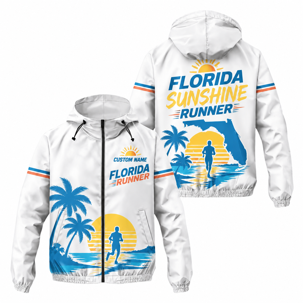 Custom Name Florida Sunshine Runner Florida Running Windbreaker Jacket