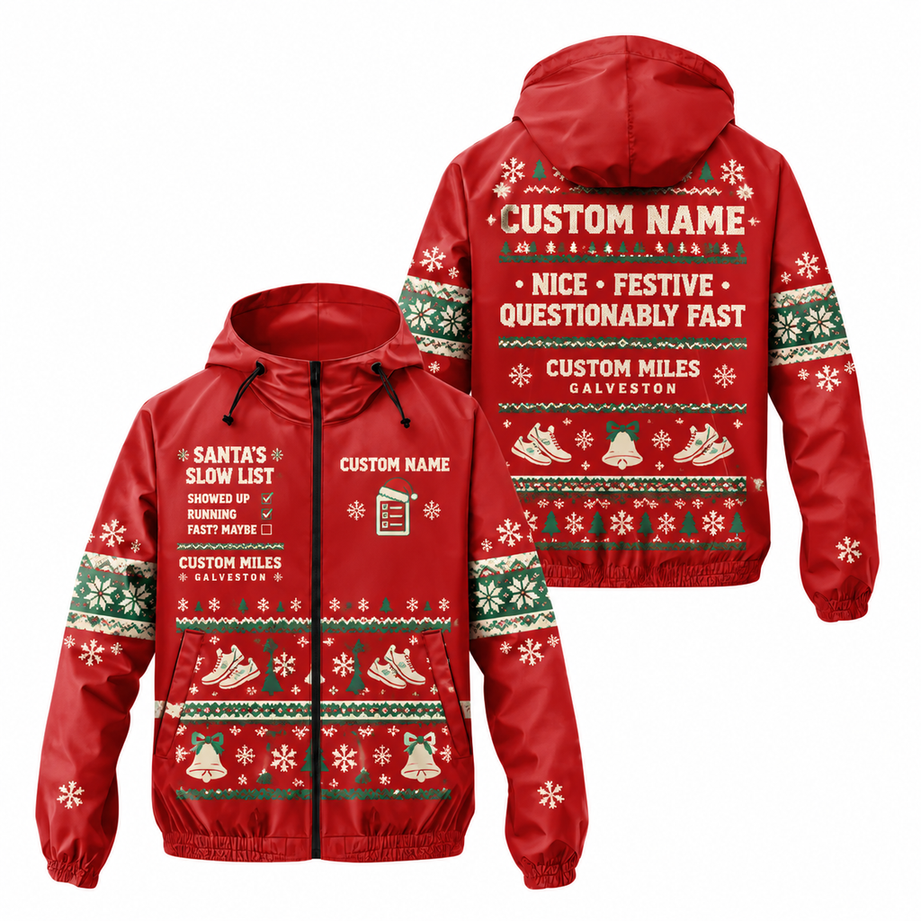 Custom Name Santa’s Slow List Santa Hustle Galveston Running Windbreaker Jacket