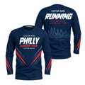 Custom Name Philly Racing Navy Red Running Long Sleeve Shirt