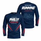 Custom Name Philly Racing Navy Red Running Long Sleeve Shirt