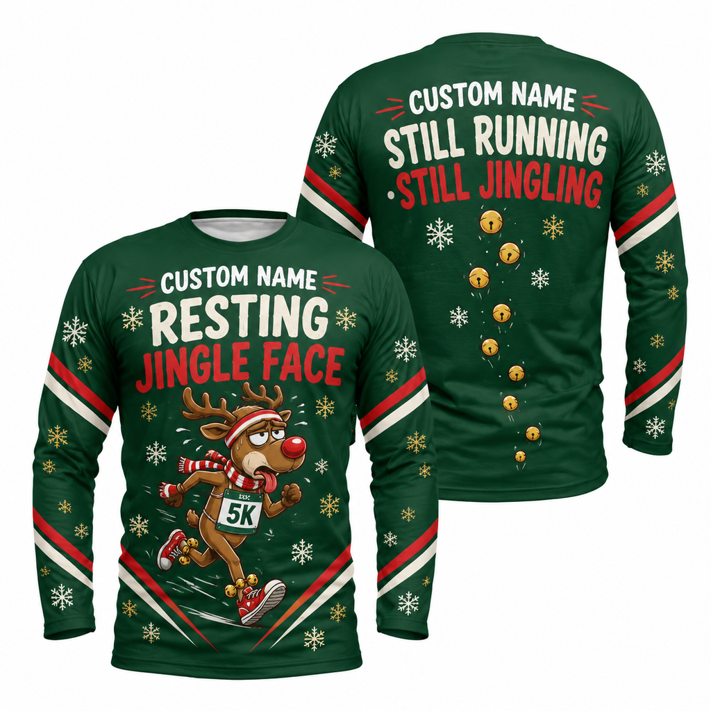 Custom Name Resting Jingle Face Running Long Sleeve Shirt