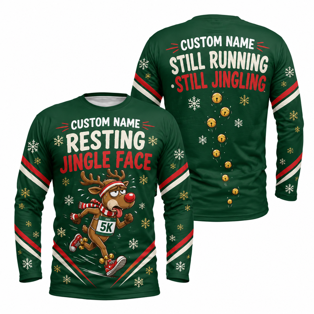 Custom Name Resting Jingle Face Running Long Sleeve Shirt