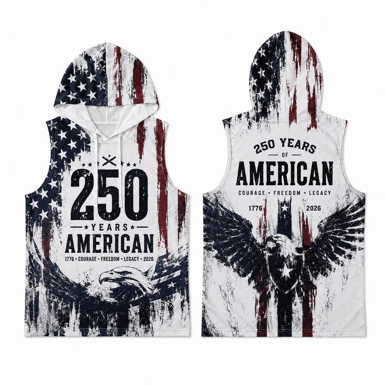 USA 250 Courage Freedom Legacy Men's Workout Hooded Tank Top