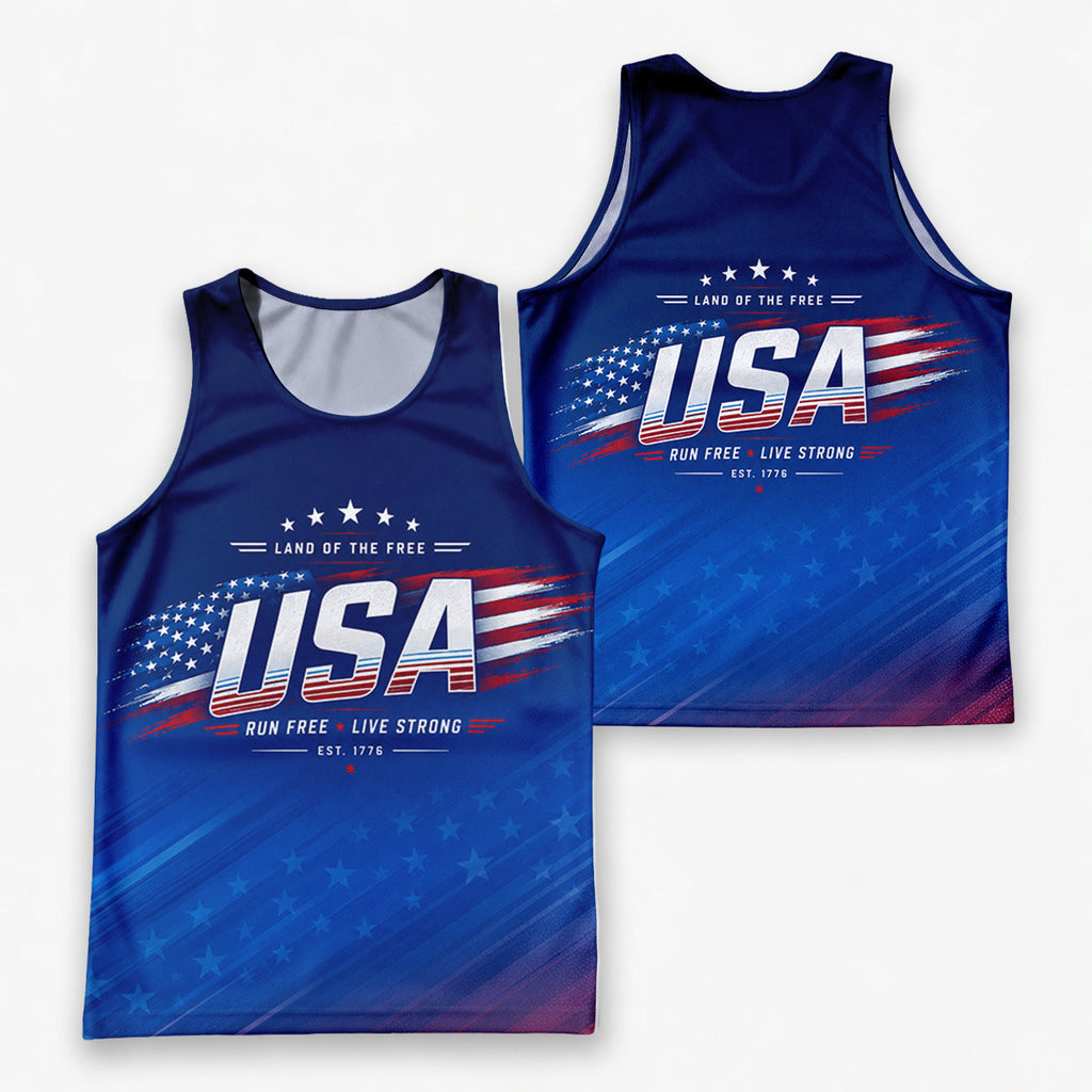 Patriotic Tech Running Tank Top - Land of The Free Running Singlet