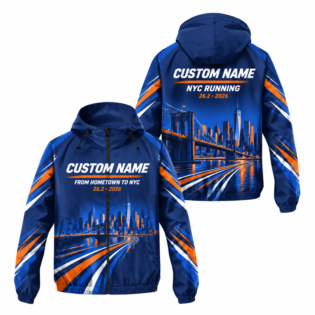 Custom Name From Hometown To NYC 26.2 Running Windbreaker Jacket