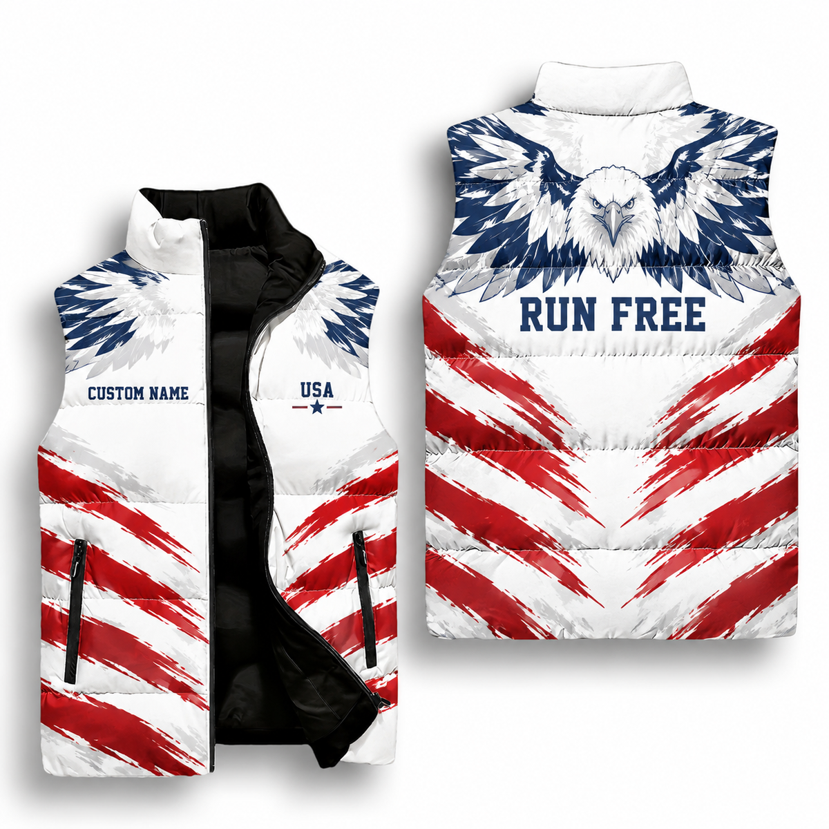 Eagle Wings Stars & Stripes Sleeveless Running Puffer Jacket