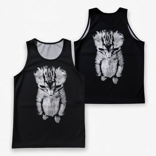 Cat Running Tank Top Sad Kitten Running Singlet for Men and Women