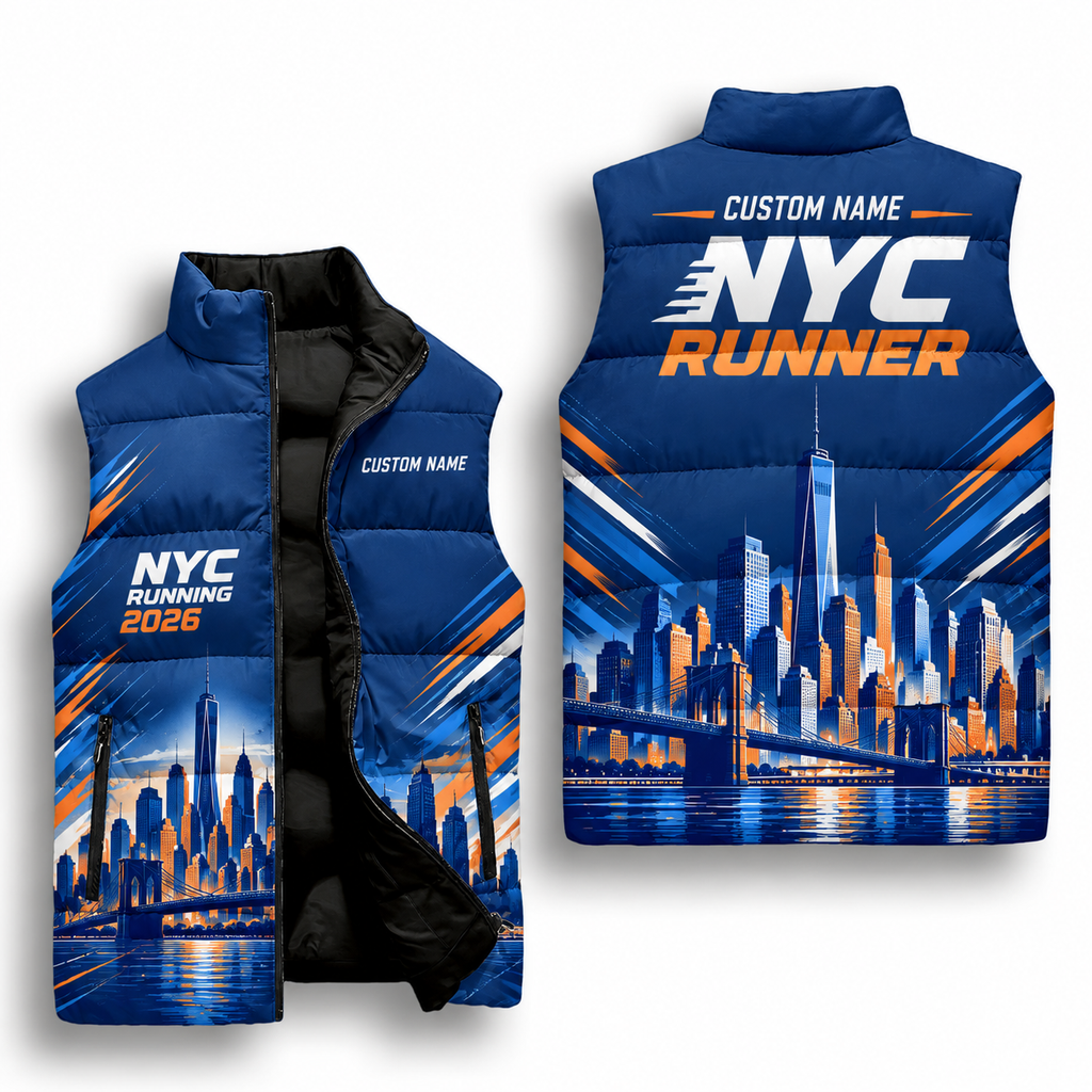 Custom Name Skyline Pulse NYC Sleeveless Running Puffer Jacket