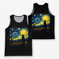 Cat Running Tank Top Starry Night Cat Running Singlet for Men and Women