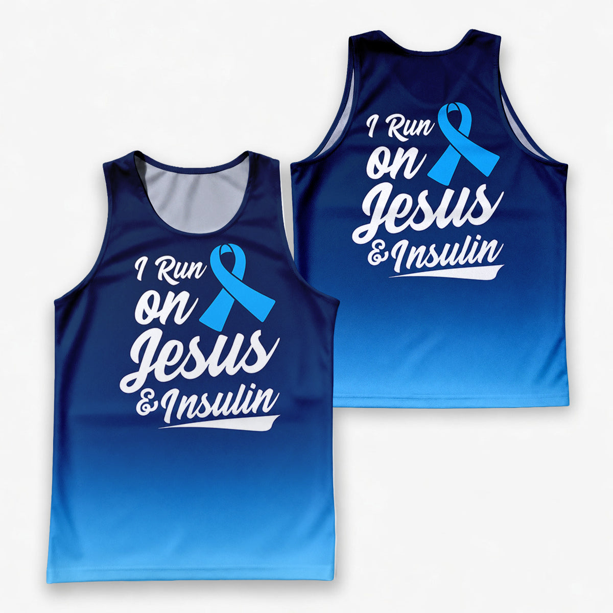 Diabetes Fighter Running Tank Top Run On Jesus and Insulin Running Singlet for Men and Women