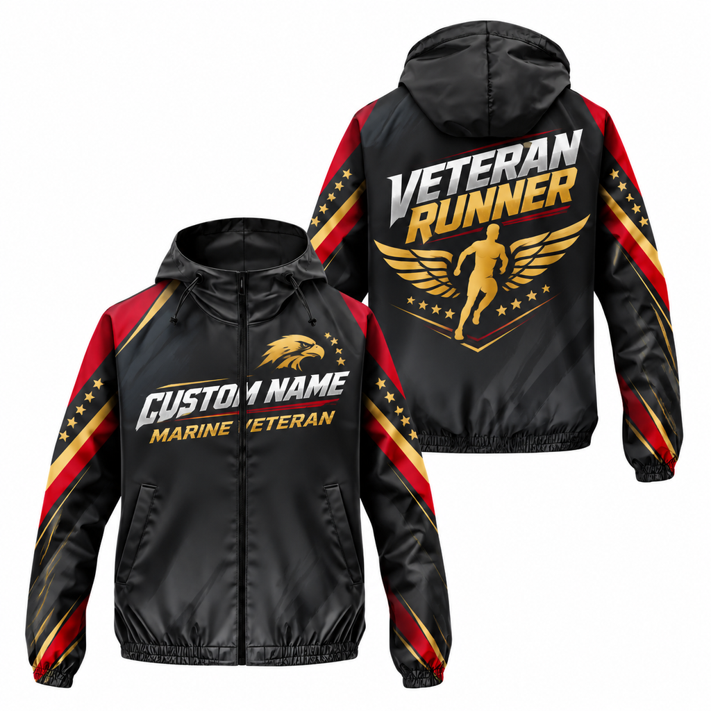 Custom Name Marine Red Gold Runner Running Windbreaker Jacket