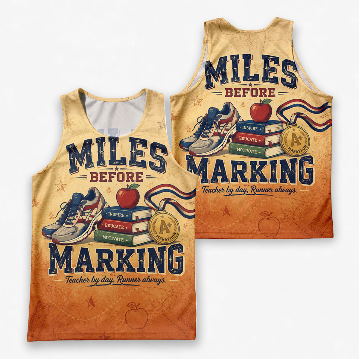 Teacher Running Tank Top Vintage Distressed Marathon Teacher Tech Running Singlet