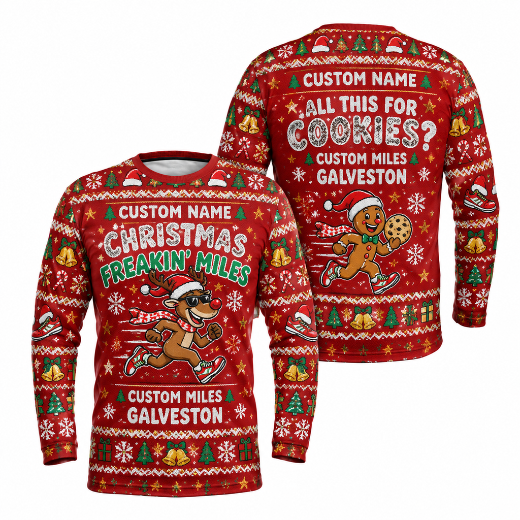 Custom Name Miles Christmas Freakin’ Miles Santa Hustle Galveston Running Long Sleeve Shirt
