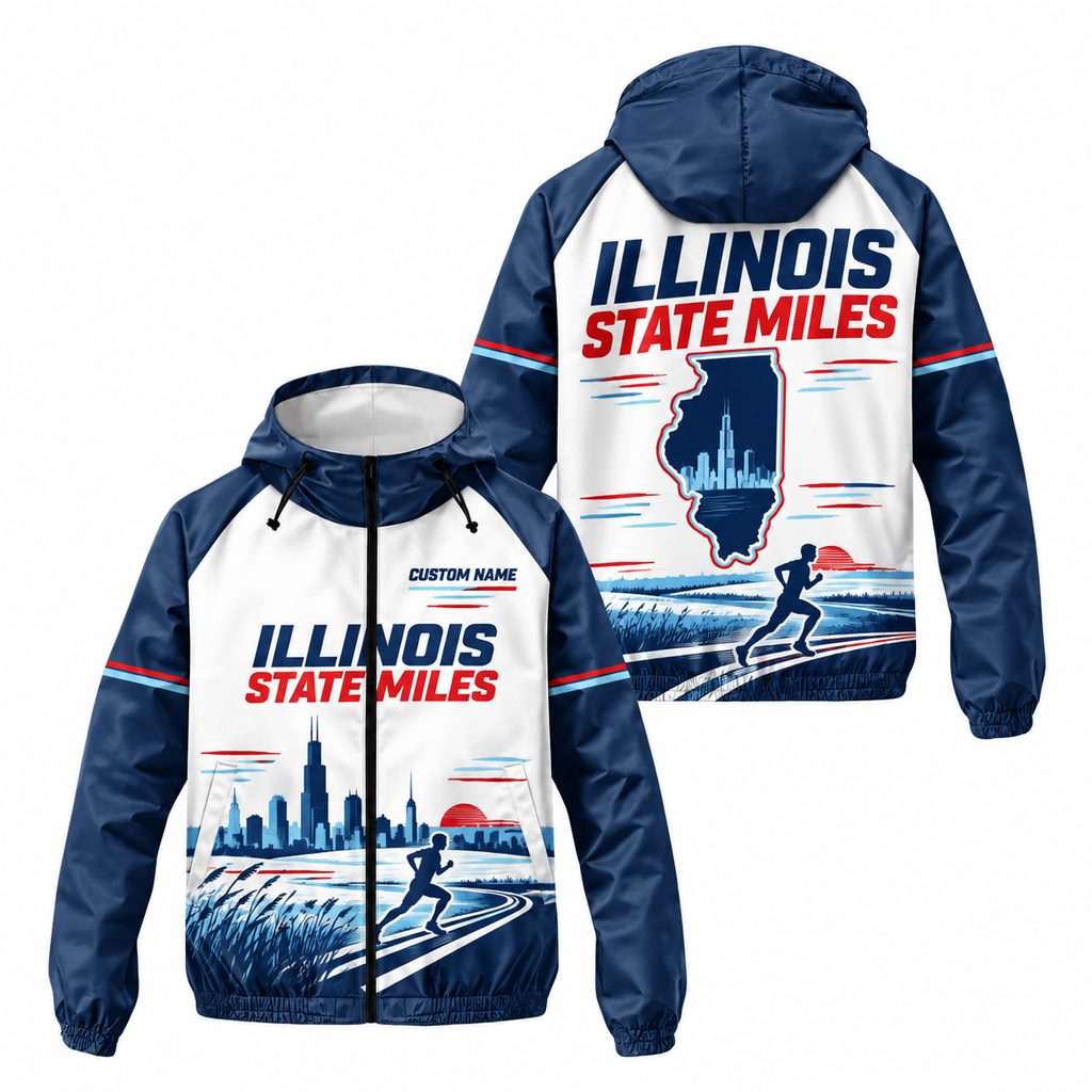 Custom Name Illinois State Miles Illinois Running Windbreaker Jacket