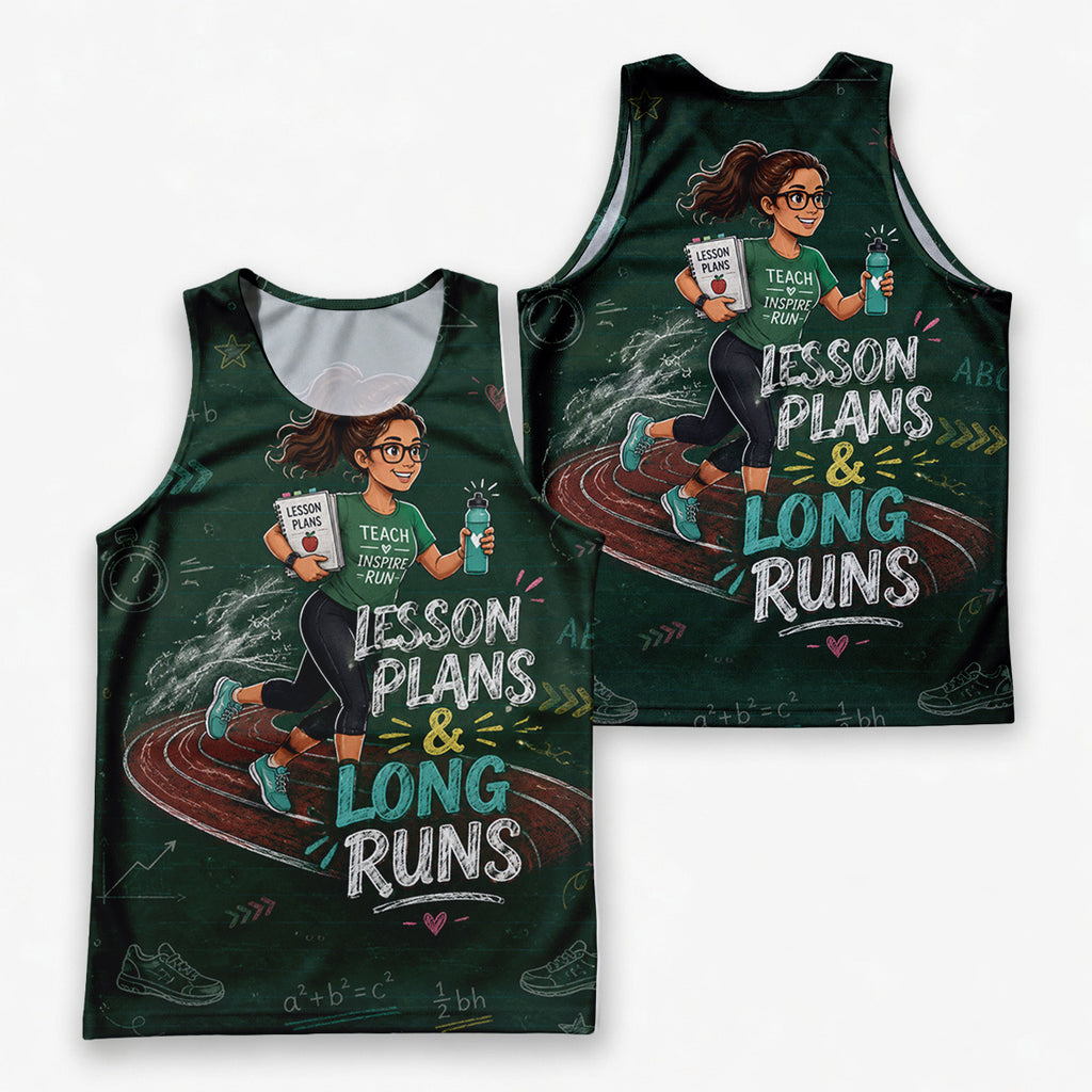 Teacher Running Tank Top Chalkboard Doodle Style Tech Running Singlet