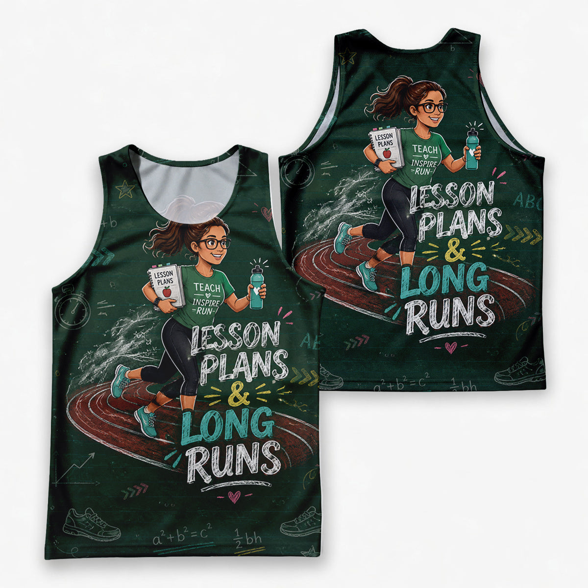 Teacher Running Tank Top Chalkboard Doodle Style Tech Running Singlet