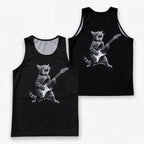Cat Running Tank Top Rockstar Cat Running Singlet for Men and Women