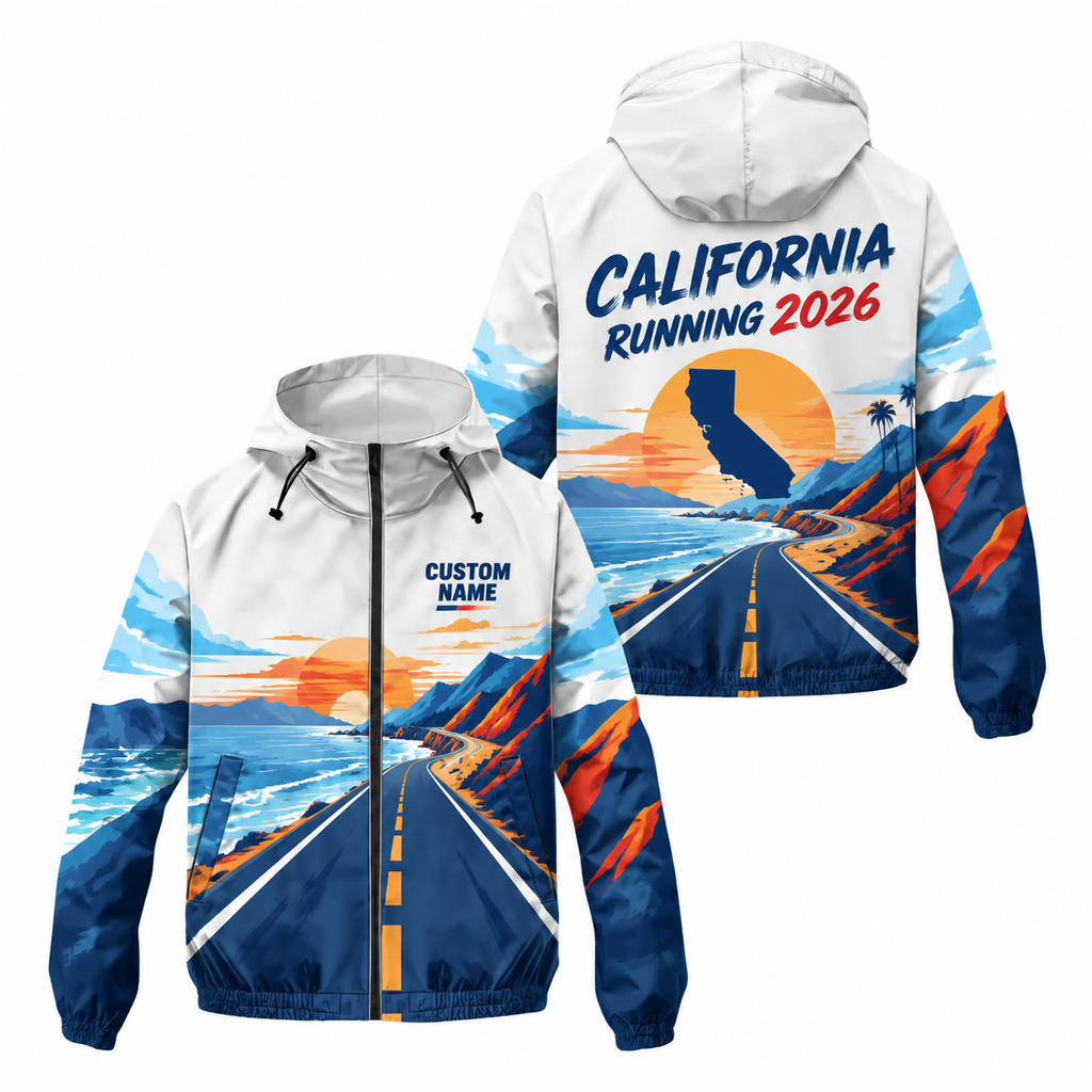Custom Name California Road To Run Running Windbreaker Jacket