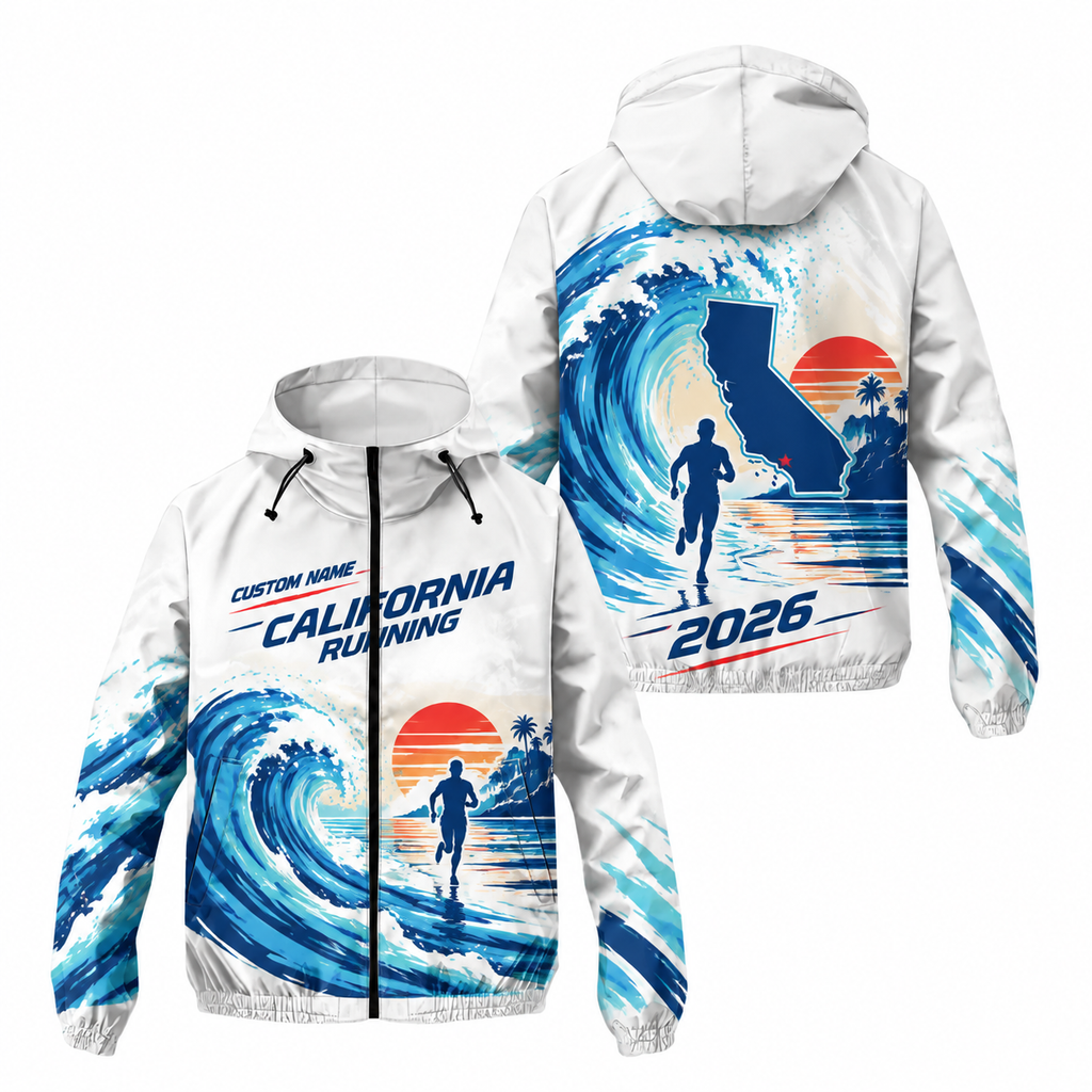 Custom Name California Wave Runner Running Windbreaker Jacket